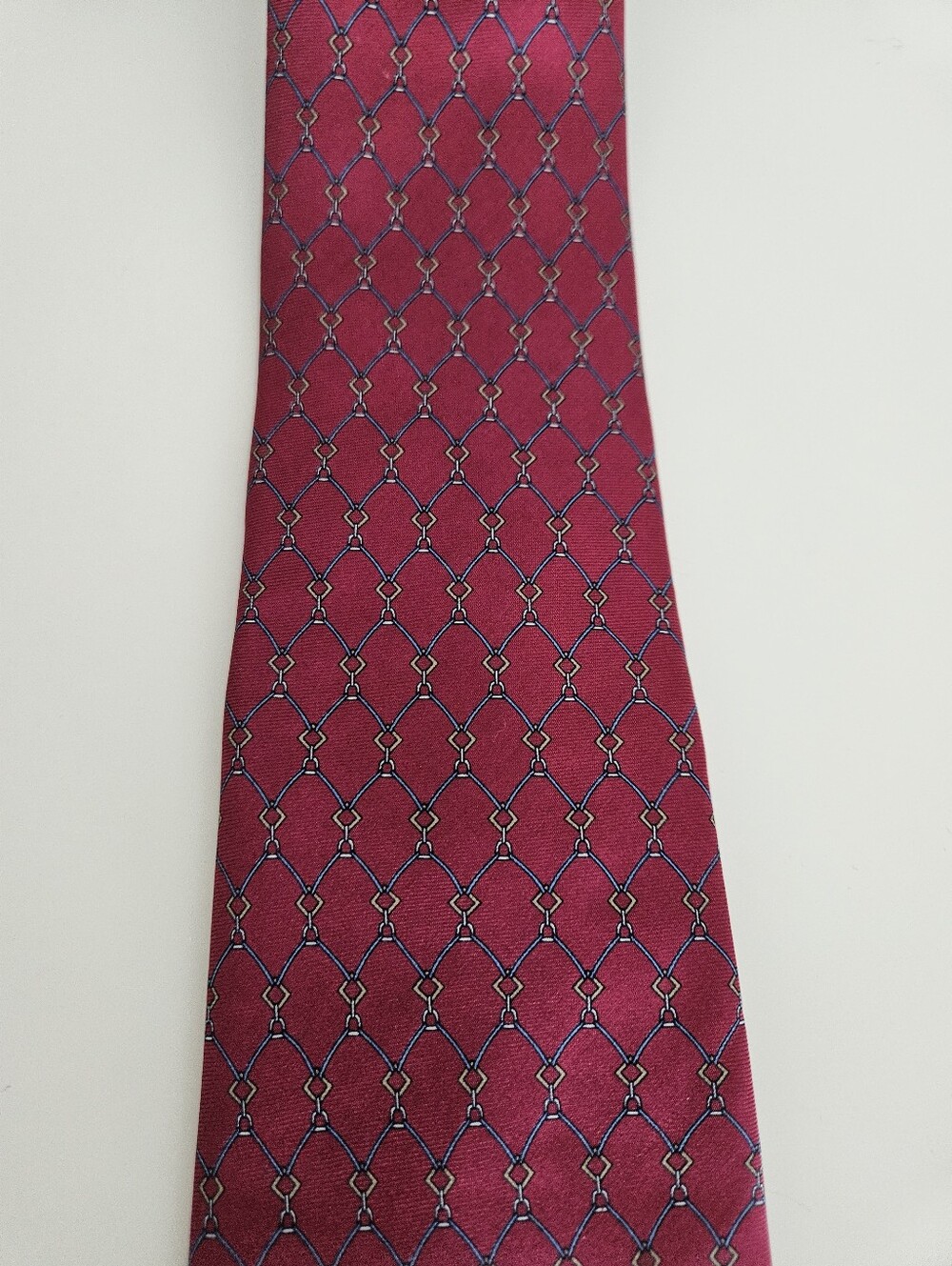 BROOKS BROTHERS Silk Red Geometric Chain Link Lattice Equestrian Tie | SZ 60" - Picture 3 of 8